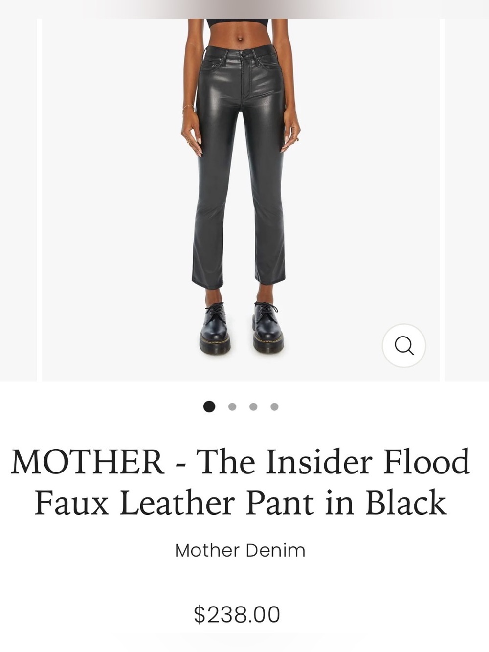 Mother The Insider Flood faux leather pants , like new size 26